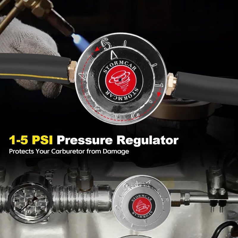 YEHERIT Universal Adjustable 1-5 PSI Carb Fuel Pressure Regulator Kit with 0-15 PSI Gauge, Fuel Block, and 8mm & 10mm Adapters for Carburetor Engine - Image 2